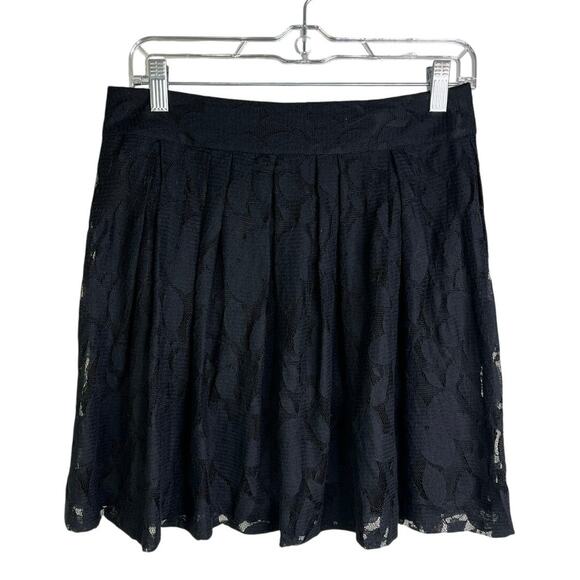 Loft Skirt Womens 4P Black Pleated Laced Overlay Tennis Style Back Zip Flirty - Picture 1 of 12